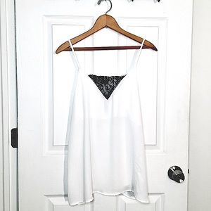 Lagenlook Loose White Cami Black Lace Detail